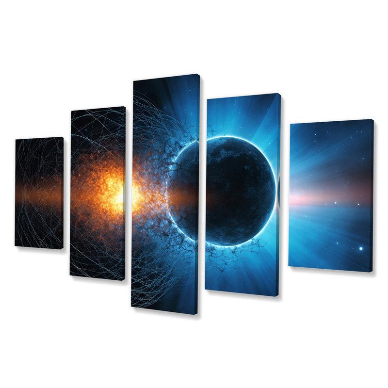 Blue Solar System Magnetic Galaxy II - Space Wall Art Print - 5 Panels