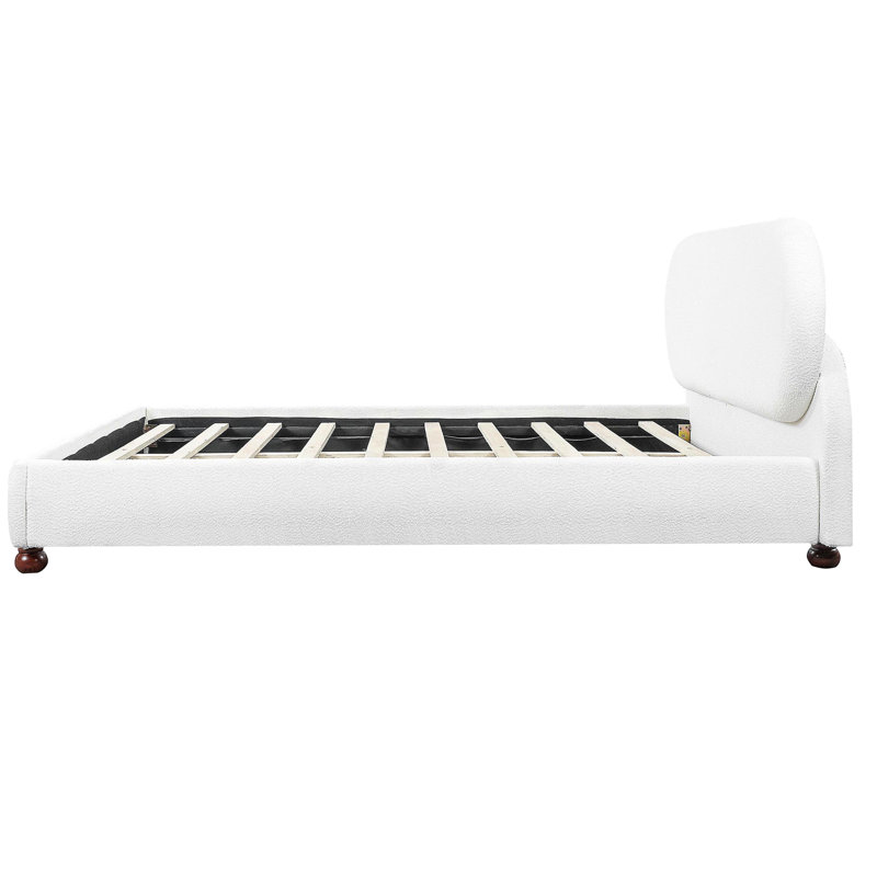 Lit tapissier crème avec pied en bois d'hévéa crème