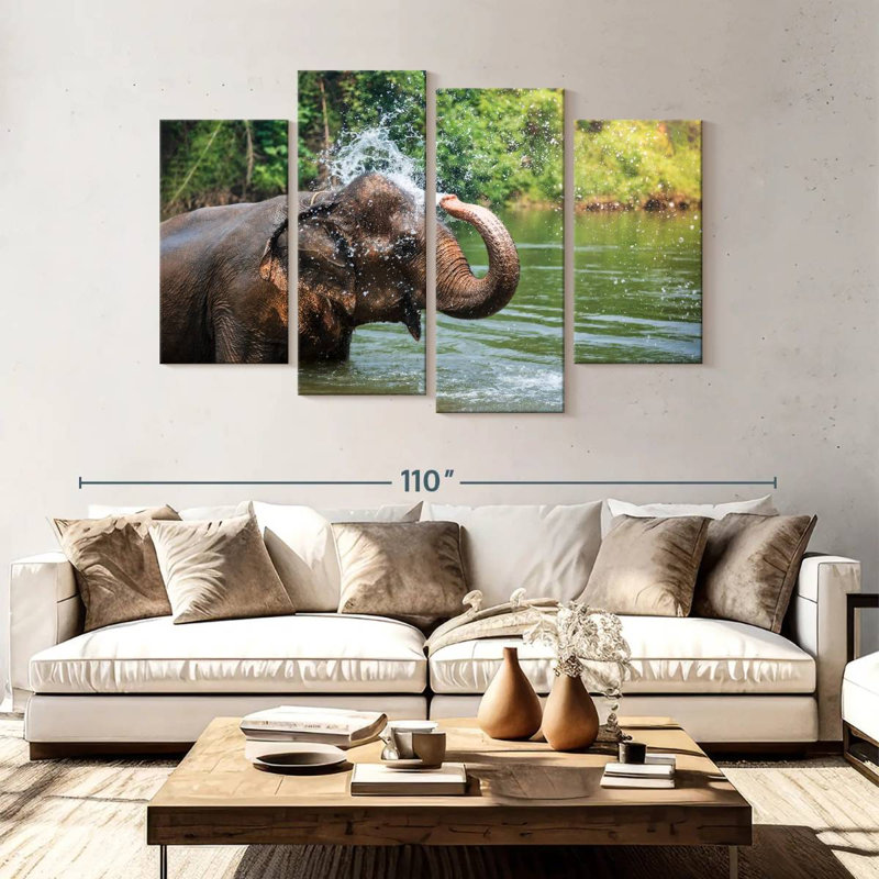 Brampt Elephant Throws Water, 54" H x 84" W
