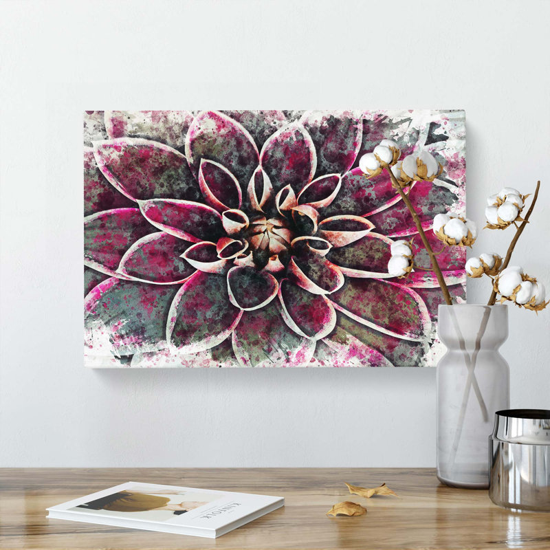 Pink Dahlia Flower In Abstract - Wrapped Canvas, 50cm H x 76cm W x 3cm D
