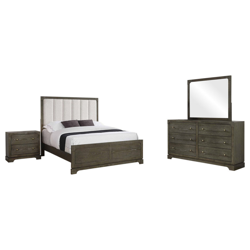 Ensemble de chambre avec grand lit 4 pièces Harbington, Grand lit, Ensemble de 4 pièces : lit, table de chevet, comm