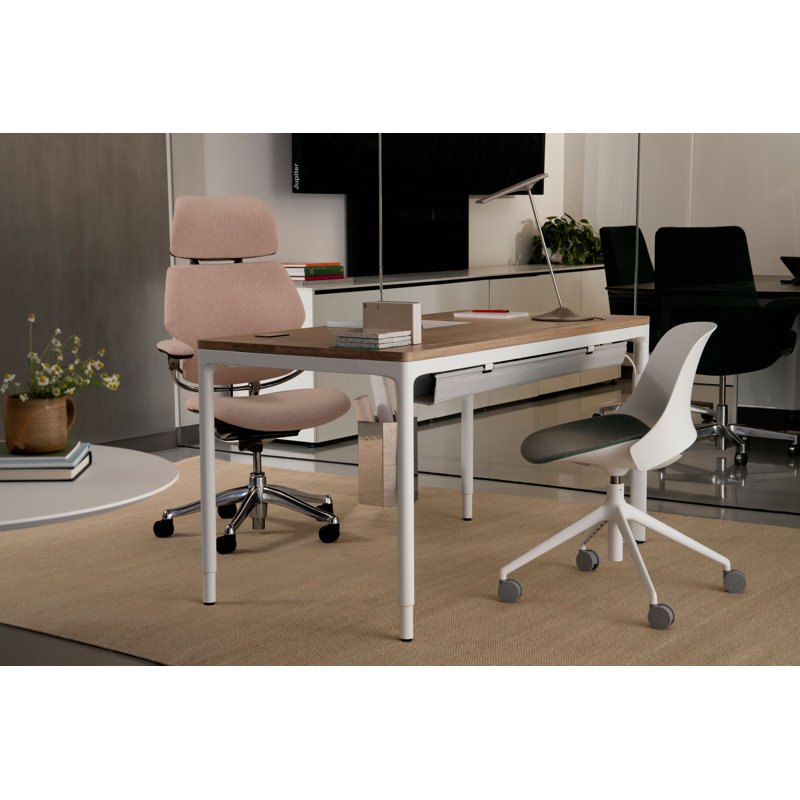 eFloat Quattro, 23 in. D x 58 in. W Sit-Stand Desk with Carbon Black Base, Carbon Black Painted Wood Top, and Black Salzburg Leather Cable Manager