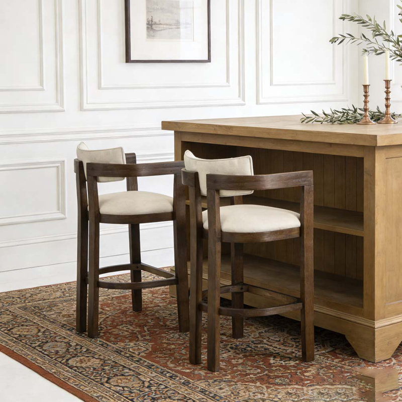 30" Wooden Frame and Upholstered barstool, Beige,Walnut
