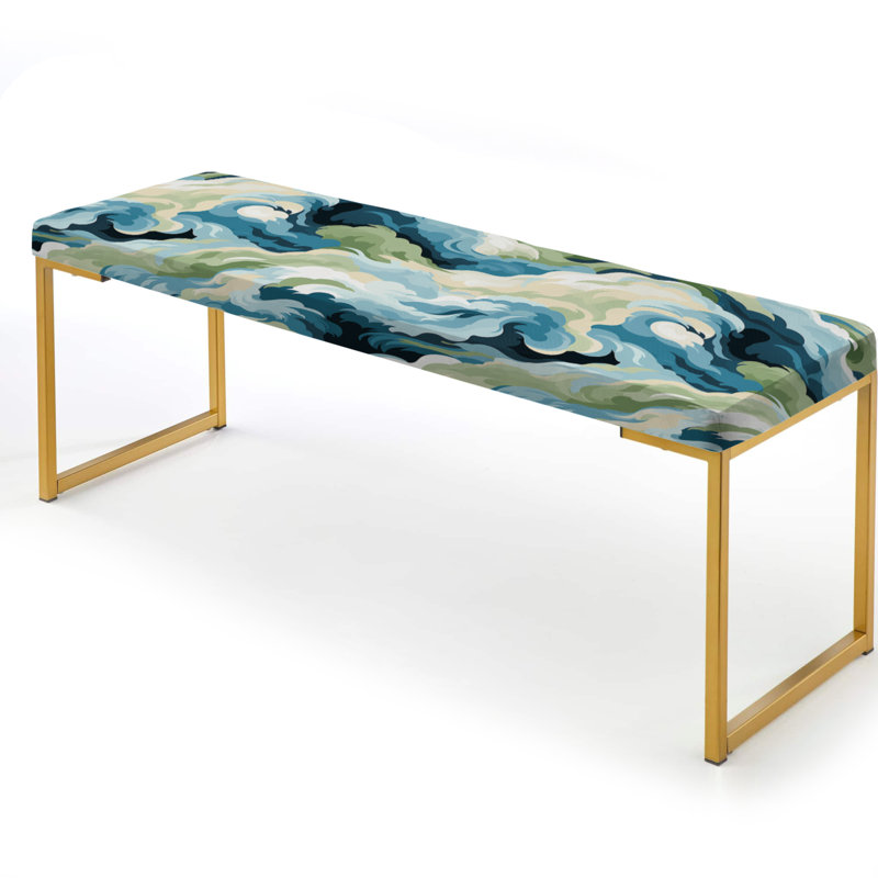 Coastal Concealment Flow - Abstract Upholstered Gold Bench