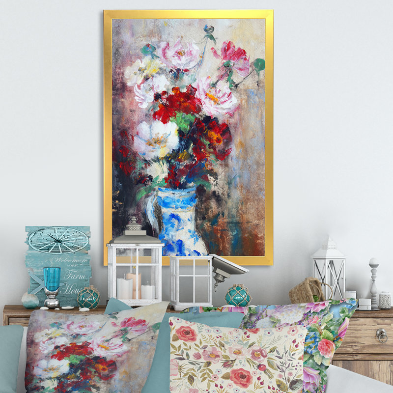 Nature morte avec des roses - Peinture, H 20 po x l 12 po, Cadre photo doré