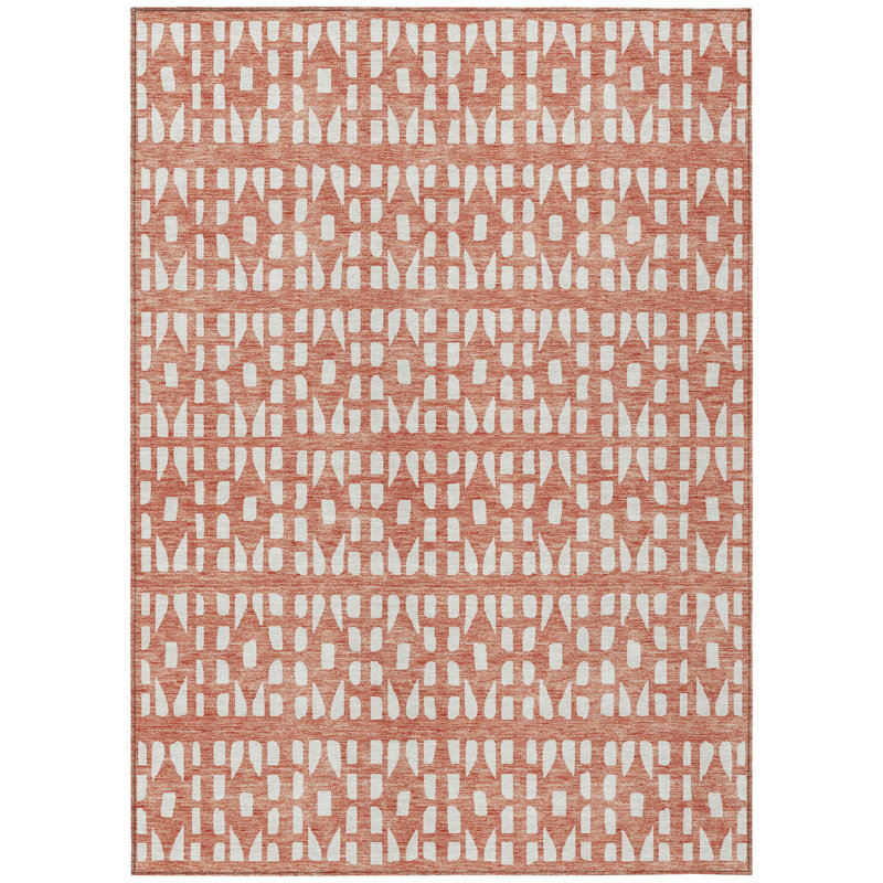 Tapis extérieur lavable à motif géométrique 3 pi x 5 pi saumon et ivoire