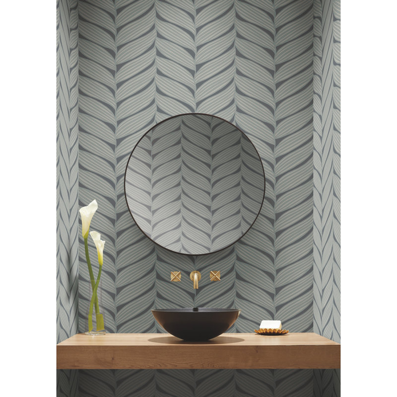 Rouleau de papier peint métallique L 26,9 pi x l 27 po Luminous Leaves, Noir / argent