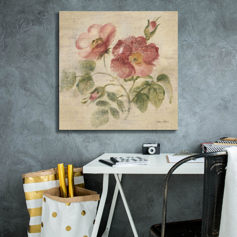 «Bourgogne rose sur toile de lin antique» par Cheri Blum, art mural sur toile, H 26 po x l 26 po x P 1,5 po