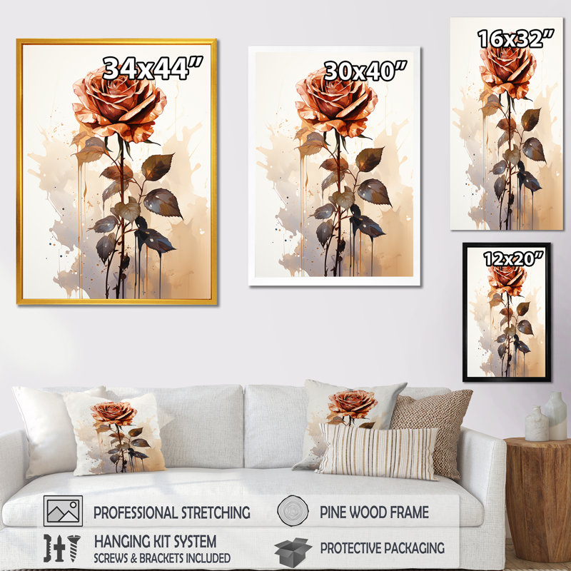 «Monochromatique» Rosegold Elegance I - Art mural rose, Cadre flottant noir, H 32 po x l 16 po x P 1 po