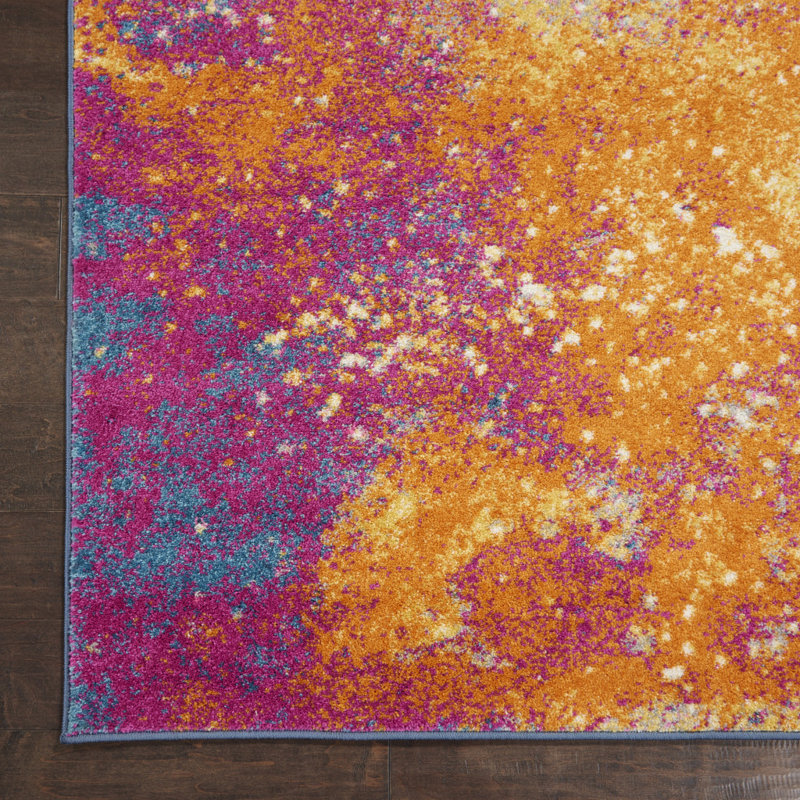 Tapis rose / jaune à motif abstrait Liiam, Tapis de couloir 2 pi 2 po x 14 pi