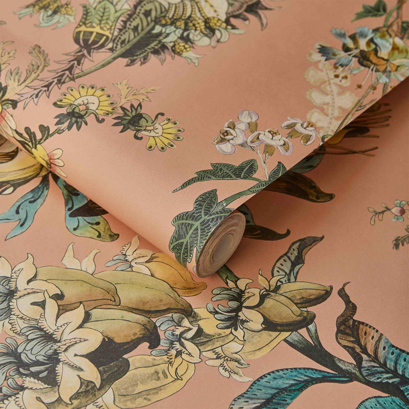 Flora Fantasia 9.84" L x 70.87" W Wallpaper Roll, Bisque Pink
