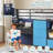 Twin Size Low Loft Bed With Built-in Desk, Metal Loft Bed With 6 Storage Drawers, Open Bookshelf, Under-bed Play Tent With Led Lights,safety Guardrail & Inclined Ladder, Blue And Black-1202610186