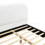 Structure de lit tapissier au design unique, tissu blanc et pieds en bois massif, très grand