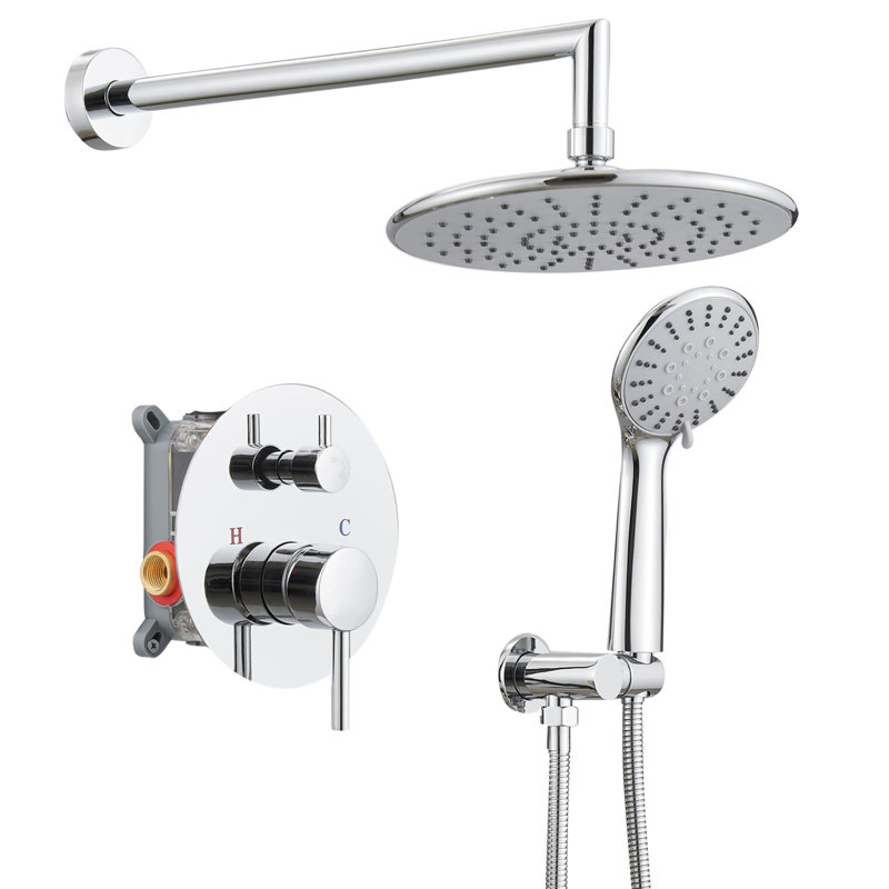 Wall Mounted Shower System With Handheld Shower 2 Handle Shower Faucet Set Brass Shower Trim Kit With Pressure Balance Valve