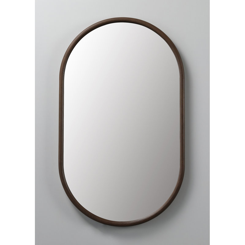 Zen Hardwood Mirror with Natural Wood Veneering, 39.37" x 23.62", Chestnut, Oval