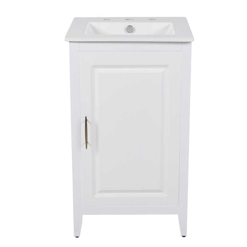 Meuble-lavabo de 20,3 po avec lavabo, tiroir fonctionnel, tablette de porte, porte à fermeture douce, blanc, Blanc