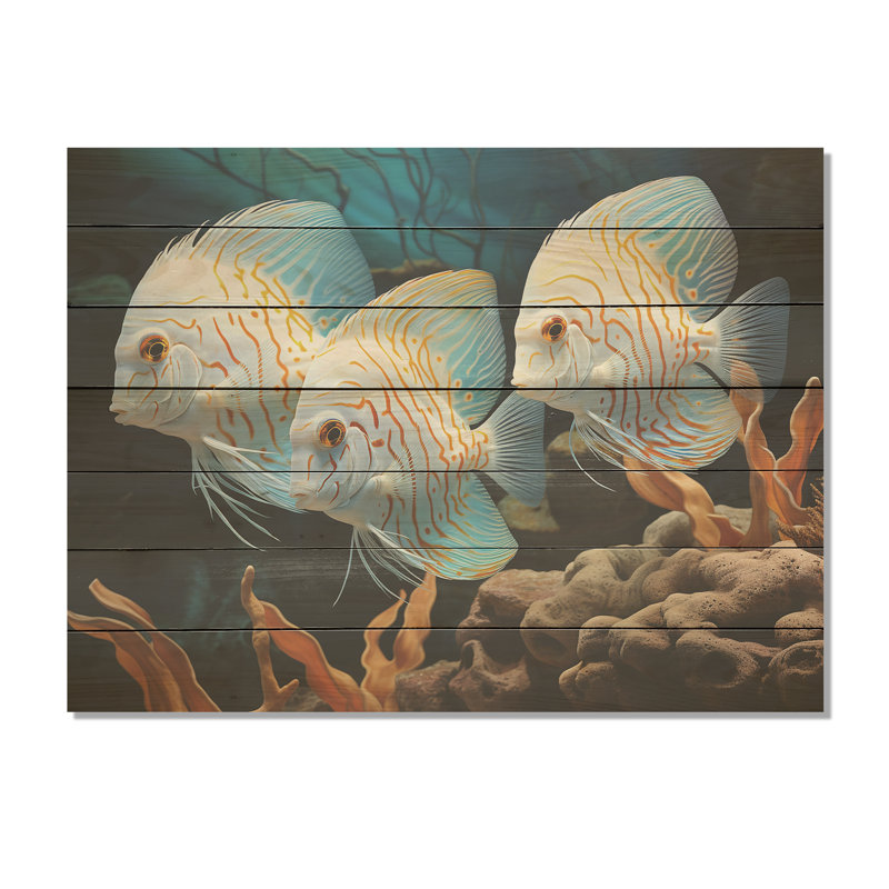 «White and Blue Butterfly Fish Wonderland - Poisson papillon sur bois», H 10 po x l 20 po x P 0,78 po