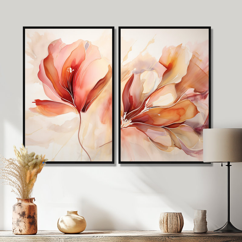 Vannes - Botanicals abstraits, impressions sur toile 2 pièces, Noir, H 36 po x l 48 po, Impression encadrée flottante