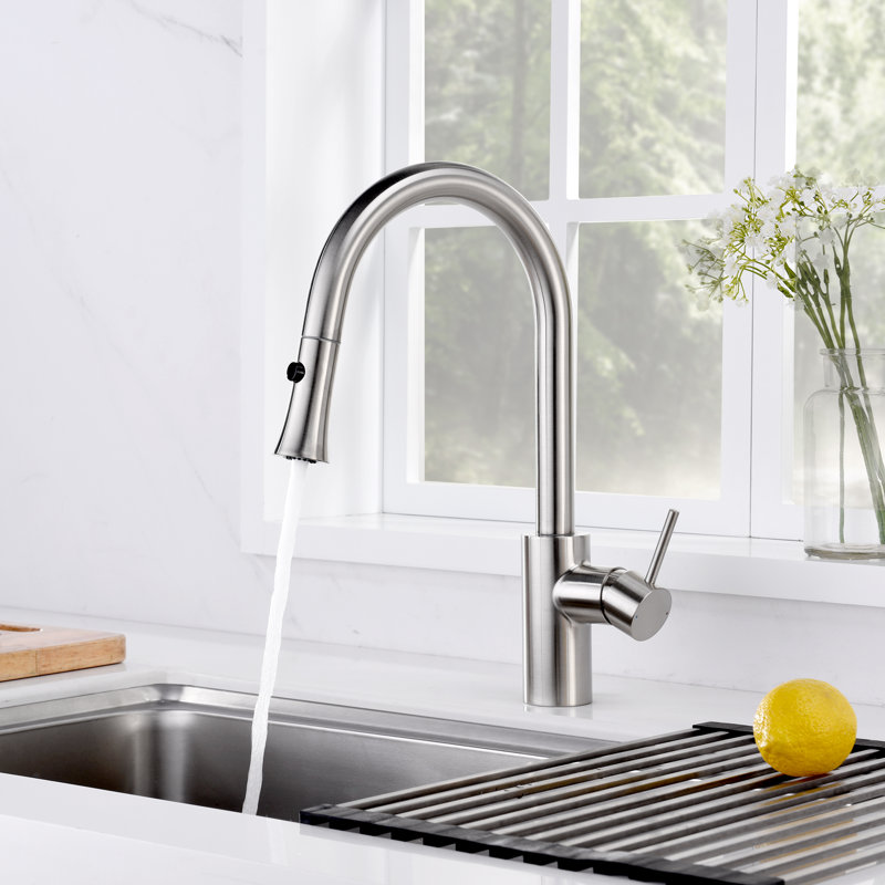 Pull Down Single Handle Kitchen Faucet, Brushed Nickel