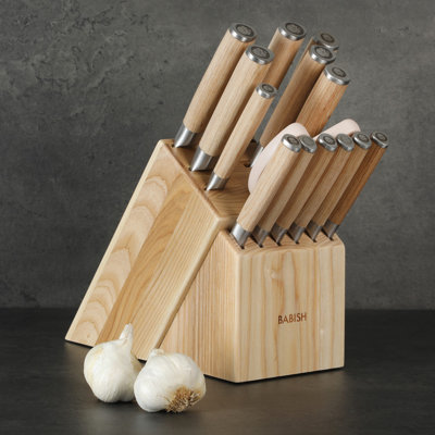 Babish High-Carbon 1.4116 German Steel 15 Piece Full Tang Forged Cutlery Kitchen Knife Block Set - Dark Pakka Wood Handle