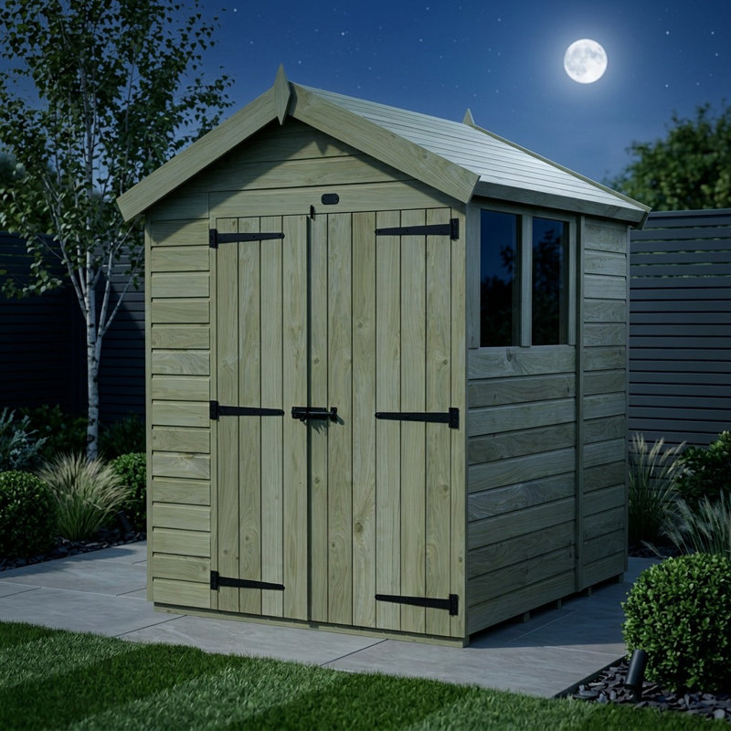 Total Sheds 7ft x 6ft Apex Garden Shed - Double Door - With Windows - Pressure Treated Timber - UK Manufactured