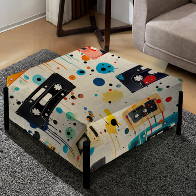 Motif de cassettes Graffiti Pop Art - Grand repose-pieds carré abstrait
