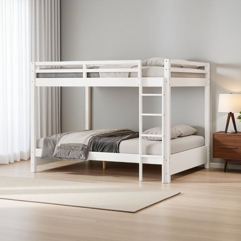 Lit superposé en bois grand avec échelle, Blanc