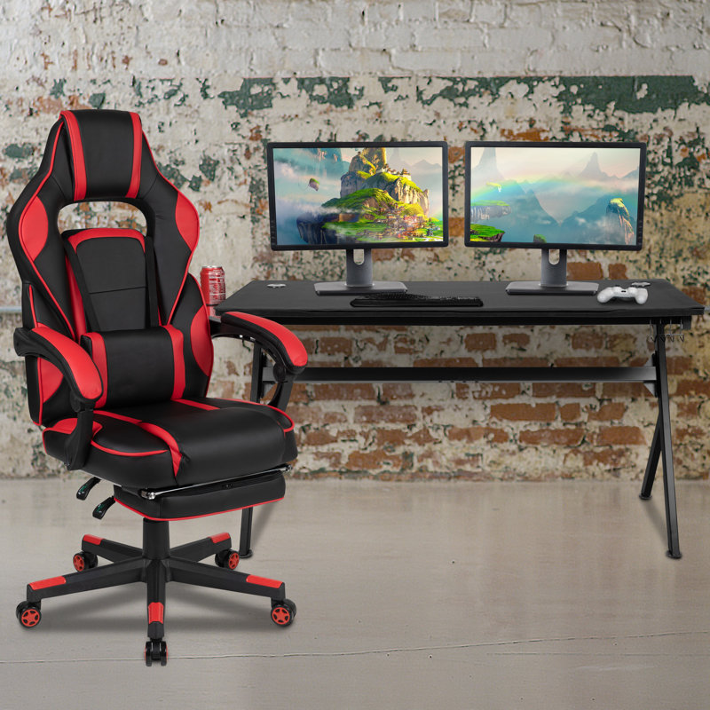 Bridesdale Gaming Desk and Chair Set, Black/Red