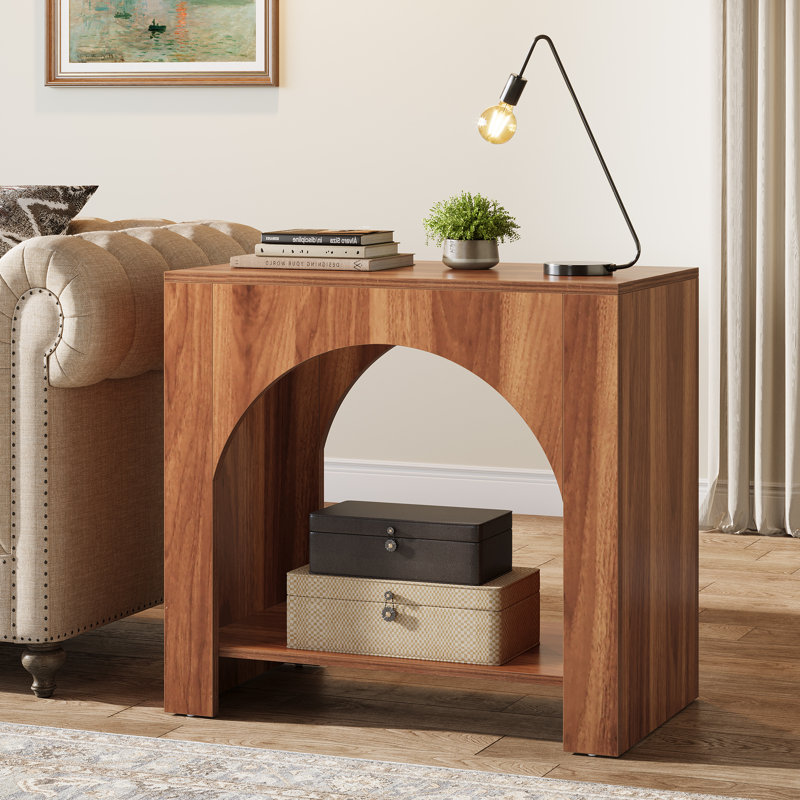 Set Of 2 Farmhouse End Table With Storage Shelf, Walnut, 2