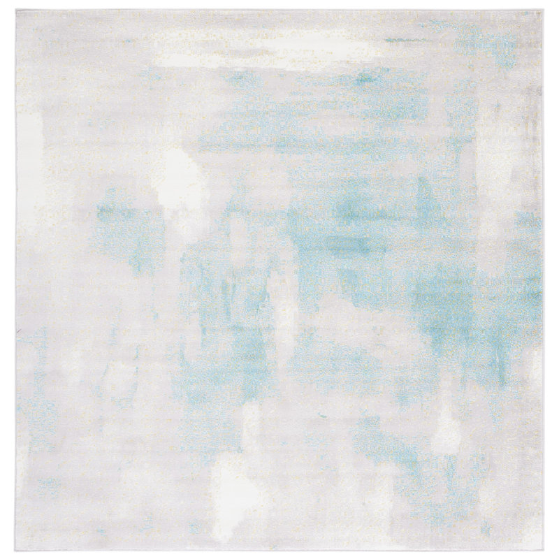 Tapis gris / vert abstrait Mirazo, Carré 6 pi 7 po