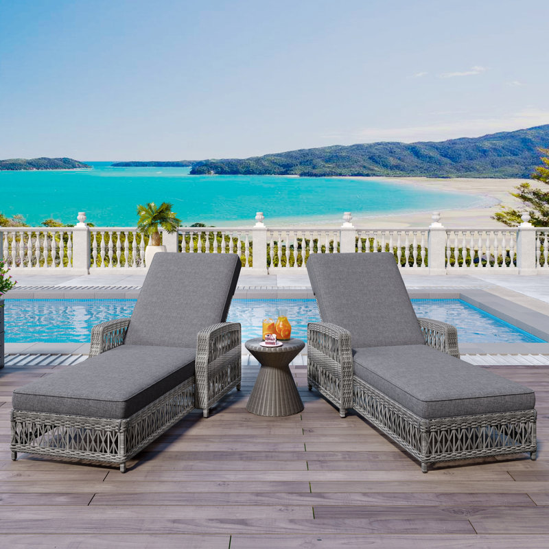 Long Reclining Chaise, Outdoor Wicker Lounge With Armrests, Patio Adjustable Recliner, Soft Removable Cushions, All-Weather Rattan Poolside & Garden Furniture