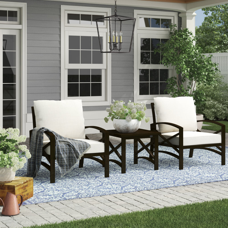 Mosier 2 - Person Patio Conversation Set with Cushions, Oatmeal, Oil Rubbed Bronze
