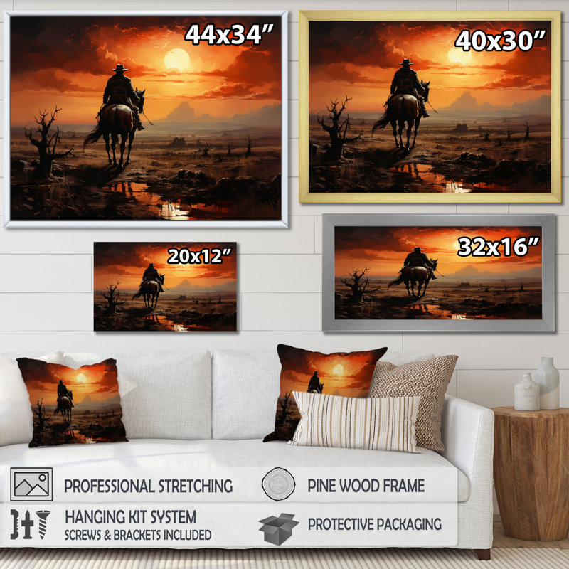 Cowboy Sunrise On The - Cowboys, art mural, H 30 po x l 40 po x P 1,5 po, Toile tendue