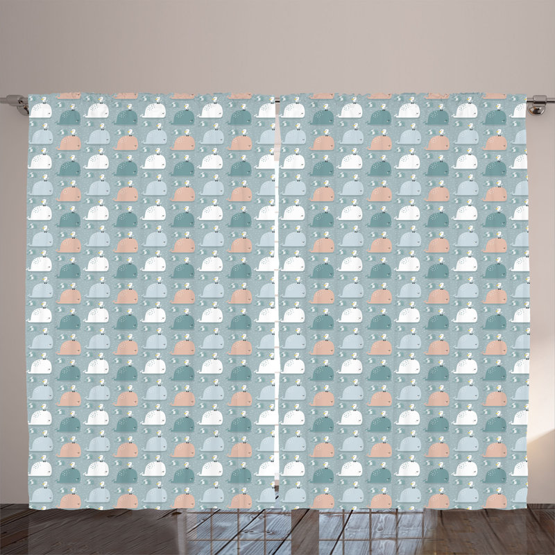 Rustic curtain, marine mammals with seagull, multi -colored