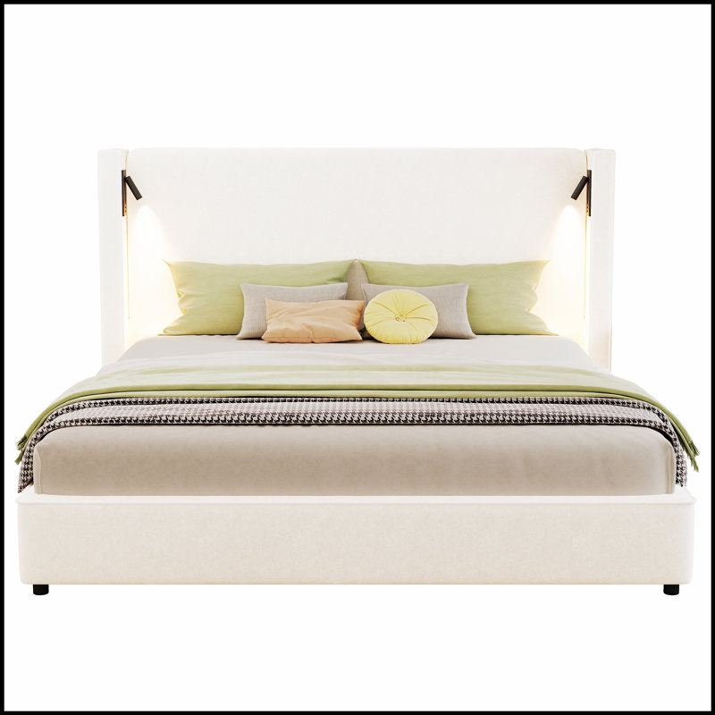 Structure de lit rembourrée avec tête de lit à oreilles haute, lampe de lecture et port USB pour un confort et une commodité ultimes