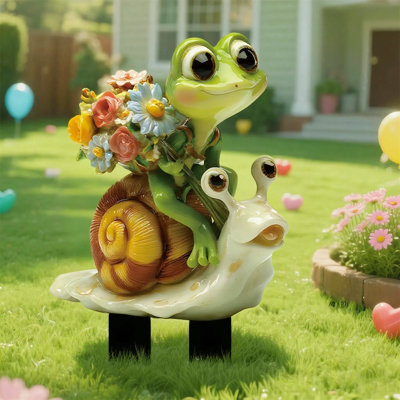 Artificial Flower Cute Flower-Holding Frogs Garden Stake