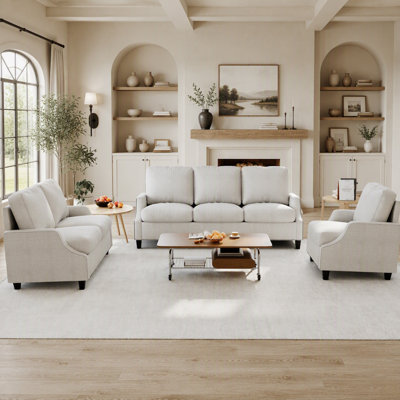 3 Piece Living Room Sofa Sets, Sectional Couch and Loveseat with Armchair, Modern Comfortable Seating for Apartments