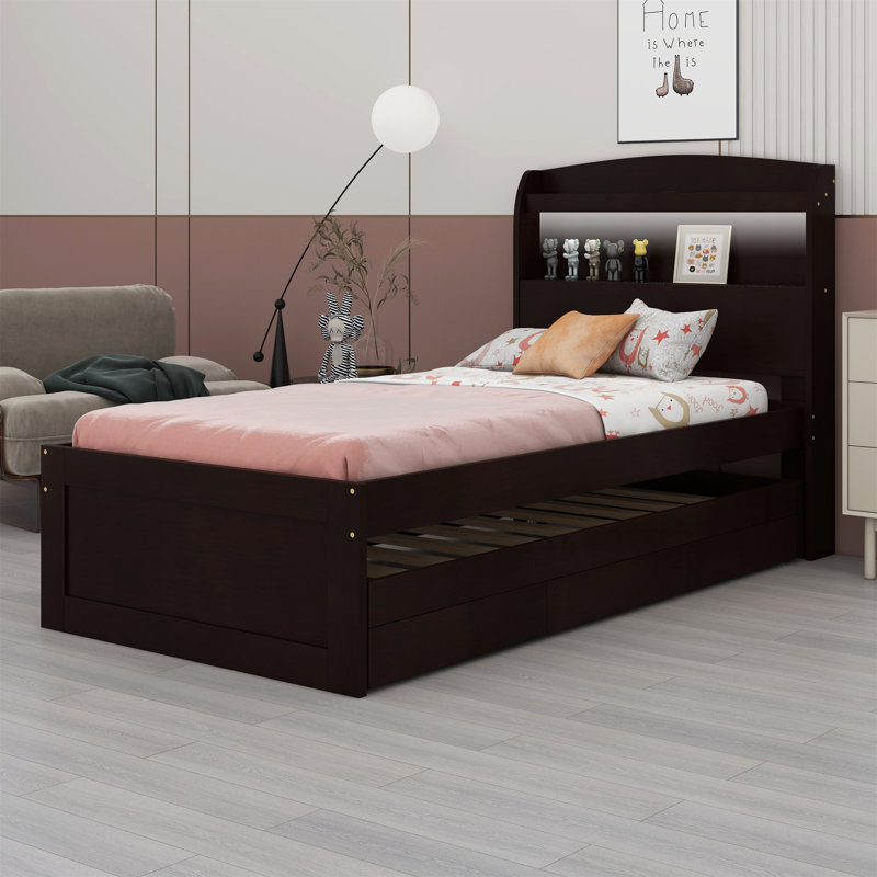 Lit avec rangement Myquisha, Brun foncé