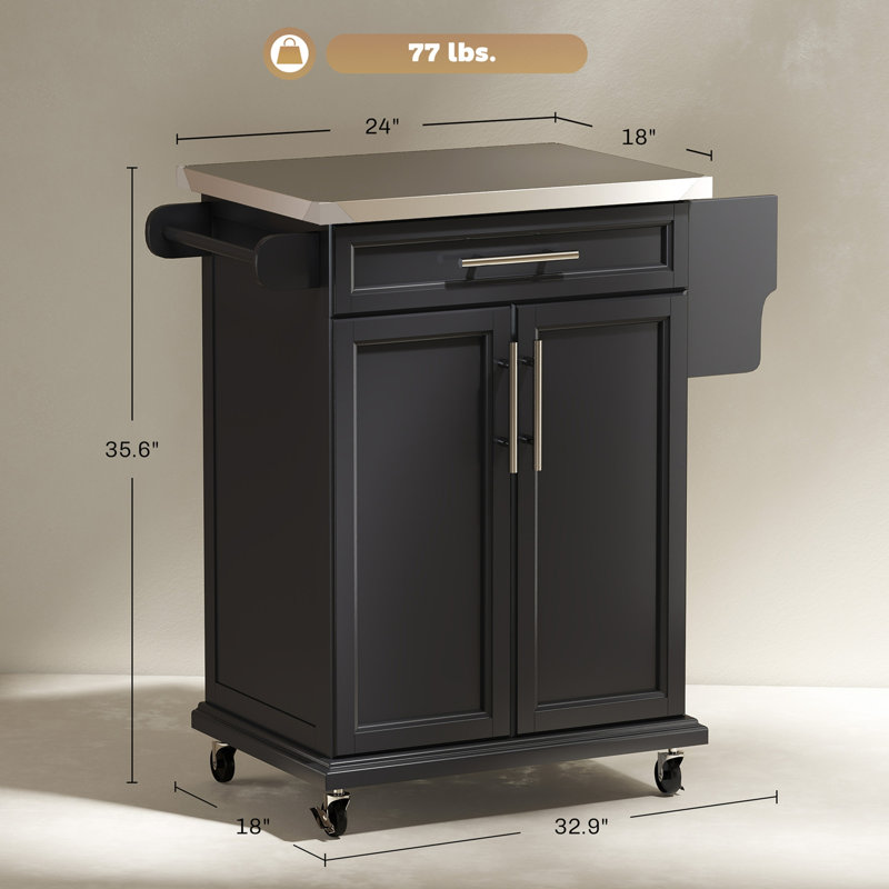 Chariot de cuisine roulant, îlot de cuisine sur roulettes, avec comptoir en acier inoxydable, tiroir, porte-serviettes et support à épices, chariot de rangement utilitaire