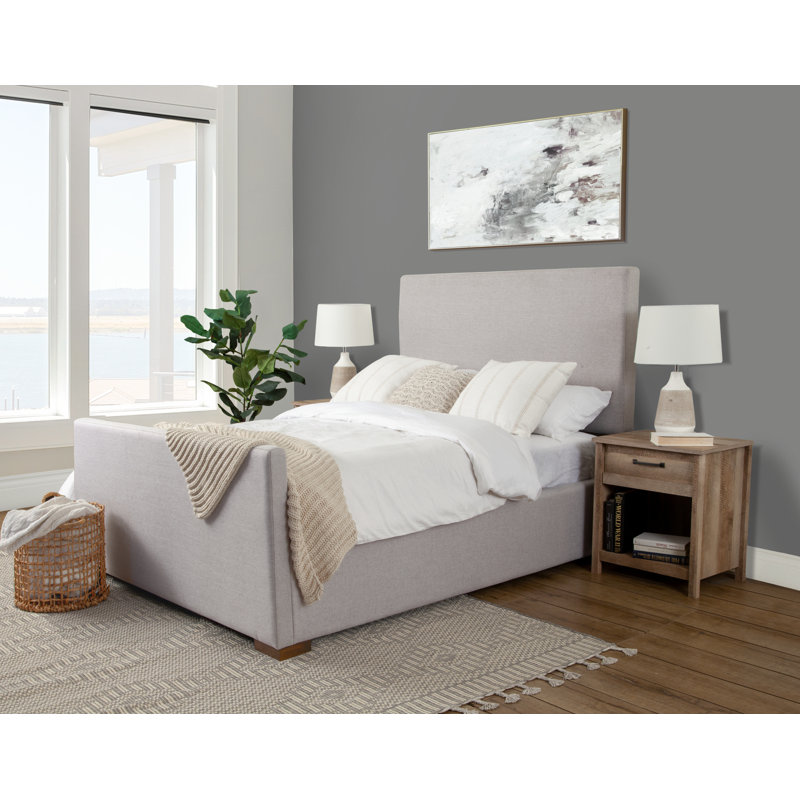 Lit tapissier Andrades Hanford, lin gris, grand pied de lit, grand, Grand, Gris clair