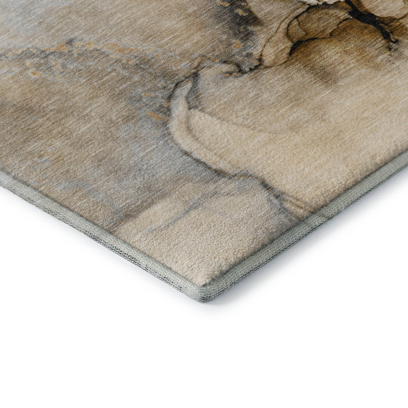 Tapis beige Cerrito AMF506 lavable à la machine de qualité supérieure, Rectangle 8 pi x 10 pi