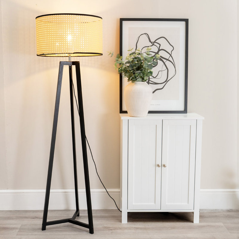 Rhavyn 148cm Traditional Floor Lamp, Natural, Matte Black