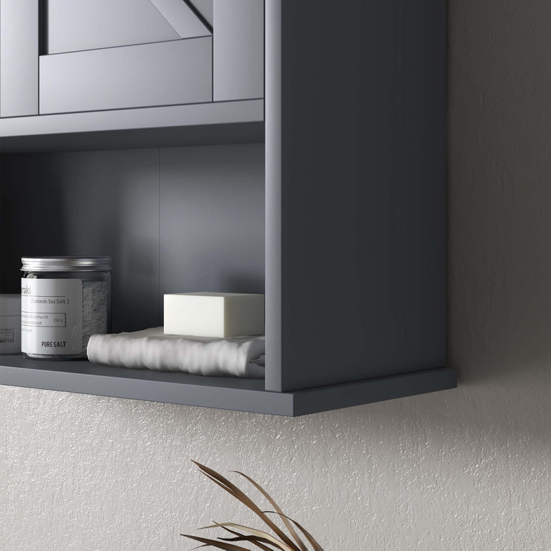 Armoire à pharmacie murale avec tablette ouverte et tablette réglable, Gris