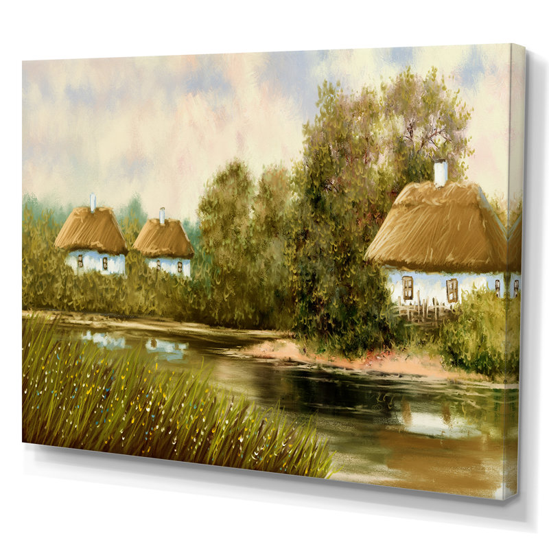 «Old Village on Spring River», peinture sur toile, H 8 po x l 12 po x P 1 po, Toile tendue