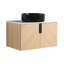 Meuble-lavabo contemporain de 76 cm avec lavabo en céramique artistique, comptoir en pierre artificielle blanche et portes à fermeture amortie.