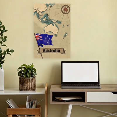 Vintage Australia Map Flag Classic Vintage Rose Wall Art Print 1 Piece Wrapped Canvas Wall Art