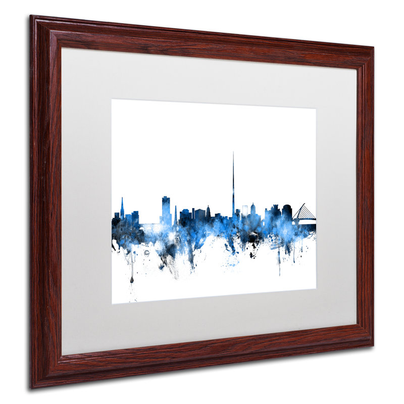 « dublin ireland horizon white », impression encadrée, H 11 po x l 14 po x P 0,5 po, Brun