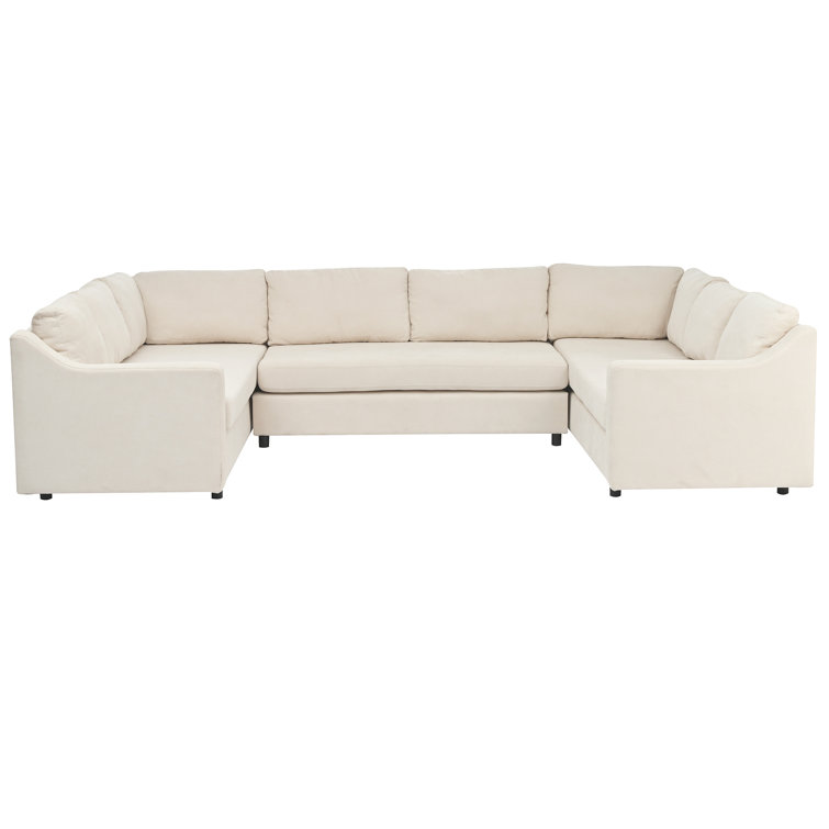 3 Pieces Upholstered U-Shaped Large Sectional Sofa with Thick Seat and Back Cushions Latitude Run Body Fabric: Beige Polyester Blend