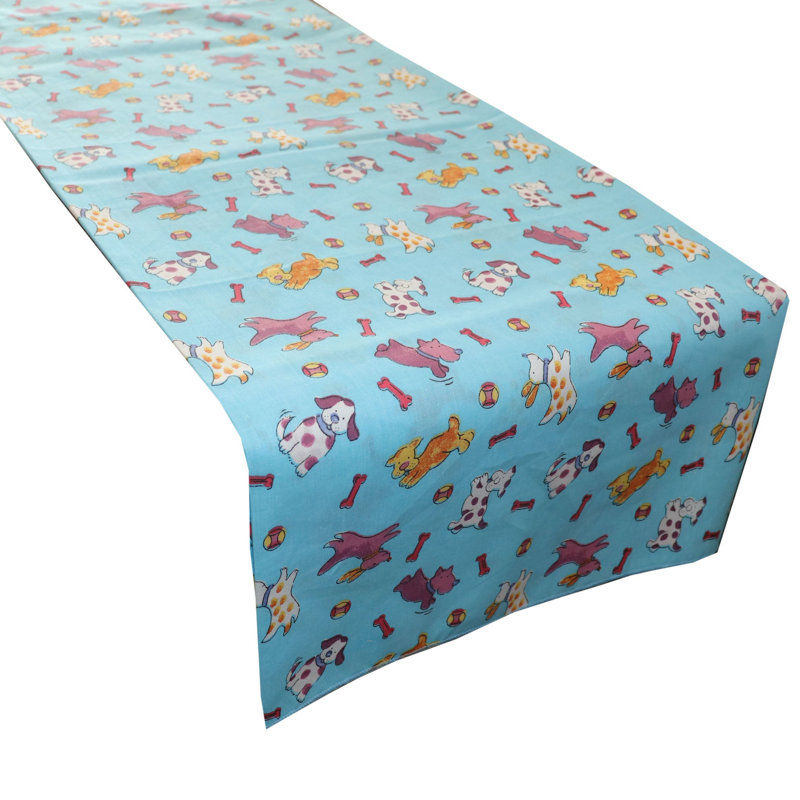 Puppies Print Table Runner, Blue, 12" W x 90" L