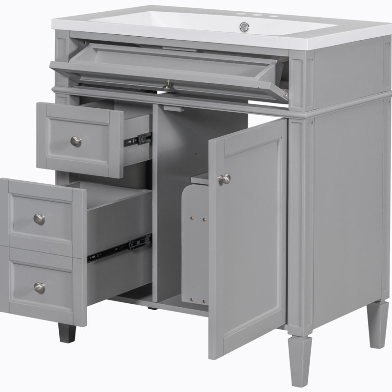 Duygu 30'' Single Bathroom Vanity with Ceramic Top, Gray, 4" Centerset